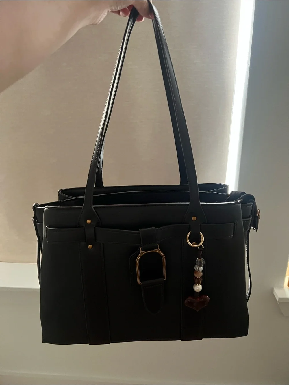 Classic Steve Madden Black Women’s Tote Bag with Charm